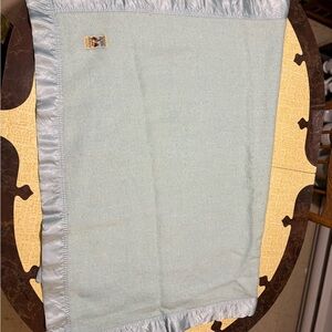 Vintage Kenwood Light Blue Baby Blanket with Satin Trim